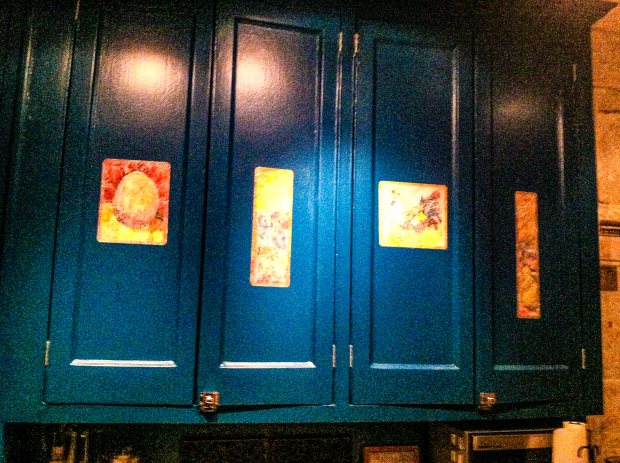 Faux Fresco Squares on Kitchen Cabinets