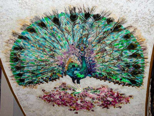 Persian Peacock on Mother of Pearl